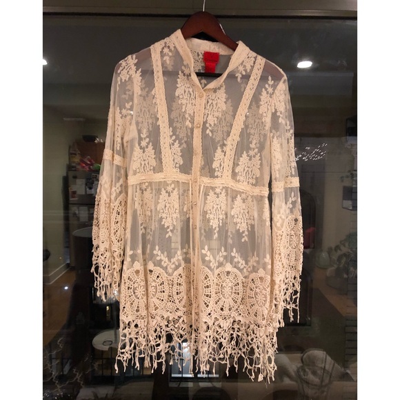 🔥SALE🔥 Anthropologie Boho Sheer Lace Crochet Tunic - Picture 2 of 8